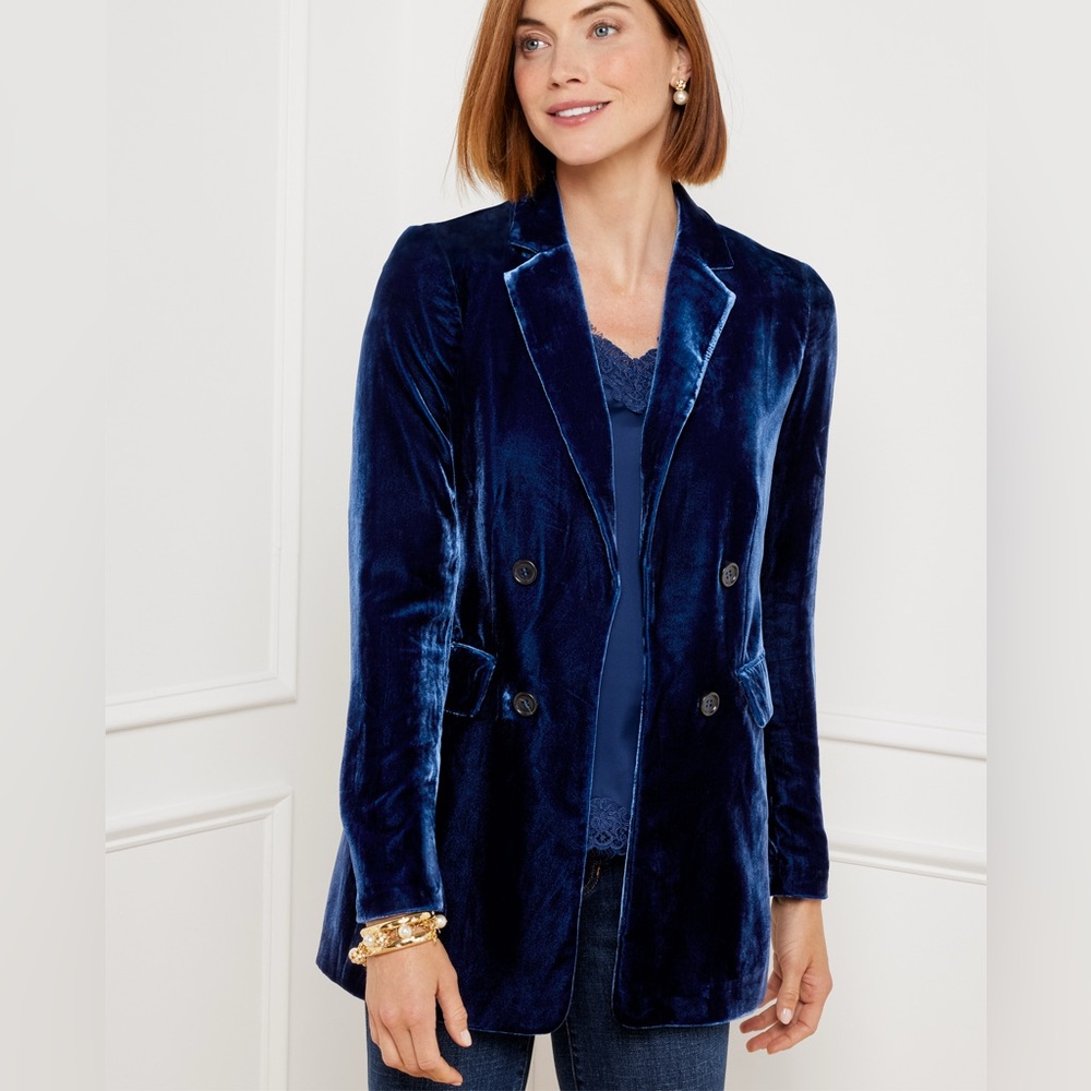 Talbots Effortless Velvet Open Front Blazer in Radiant Sapphire New with Tags